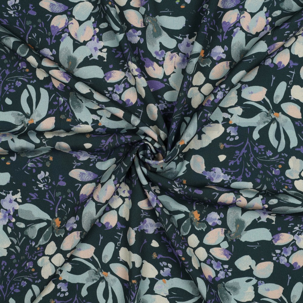 VISCOSE POPELINE STRETCH DIGITAL FLEURS PÉTROLE #7