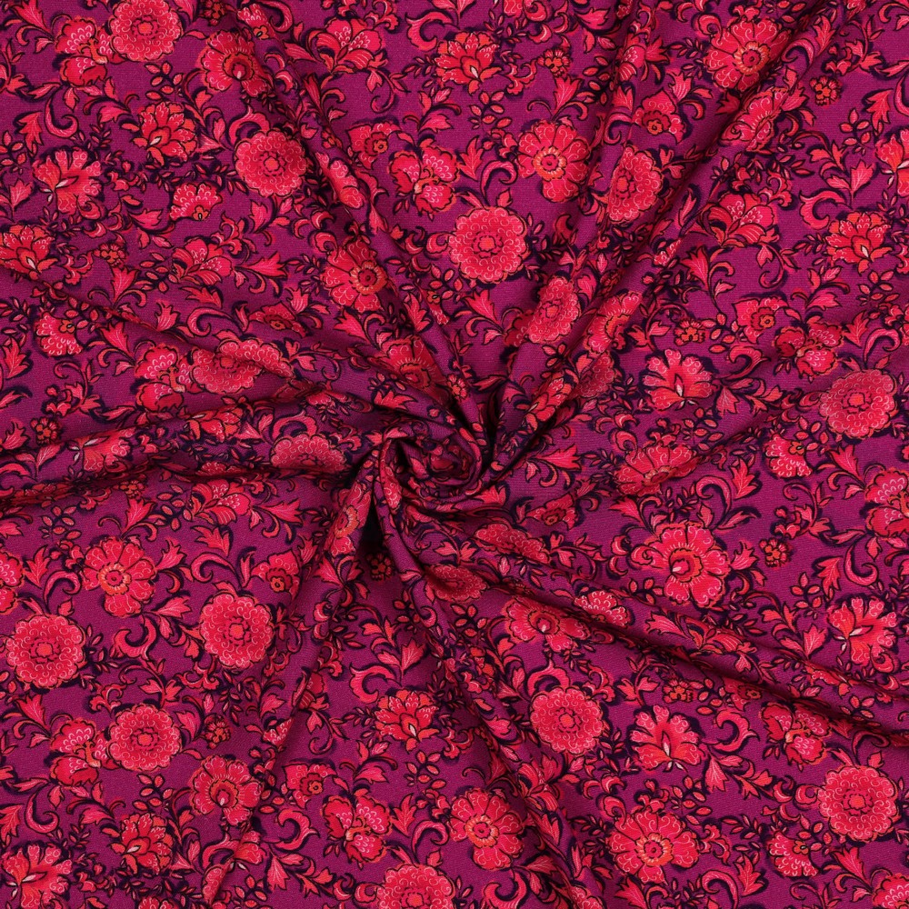 VISCOSE POPLIN STRETCH DIGITAAL BLOEMEN FUCHSIA #7