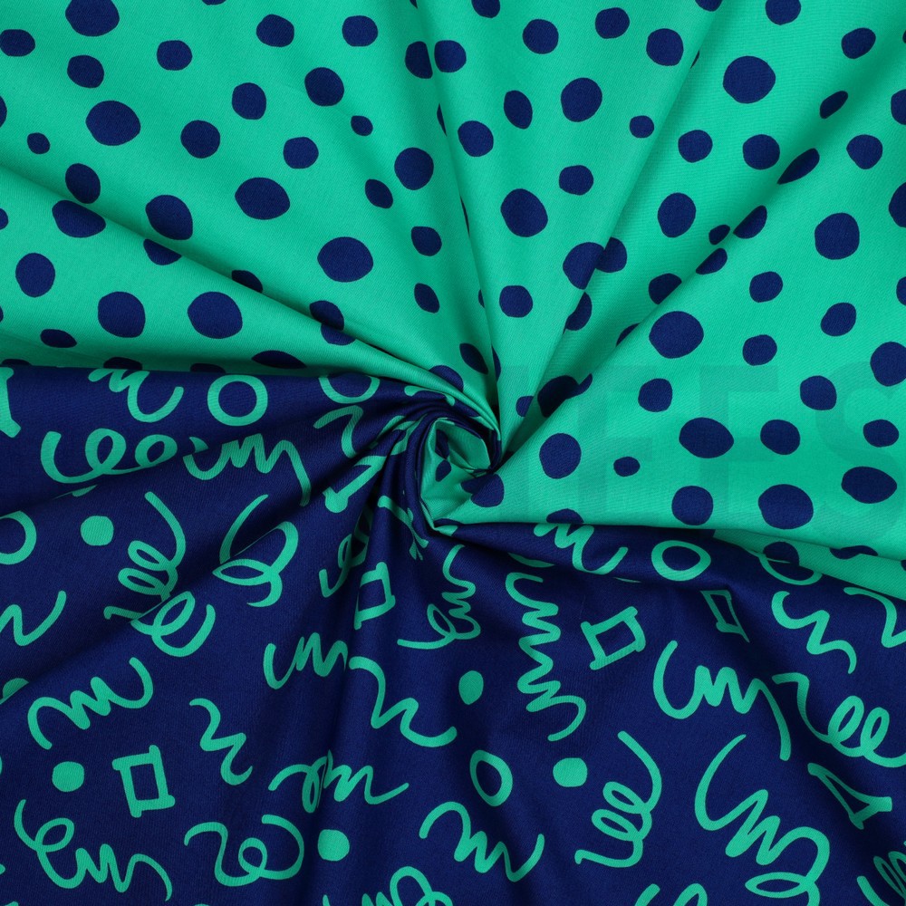 FEIN GEWEBTE BAUMWOLLPOPELINE GEOMETRISCH MARINEBLAU/PETROL #7