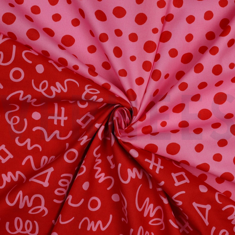 FEIN GEWEBTE BAUMWOLLPOPELINE GEOMETRISCH ROT/ROSA #7