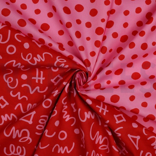 BAUMWOLLE POPELINE GEOMETRISCH ROT/ROSA #7