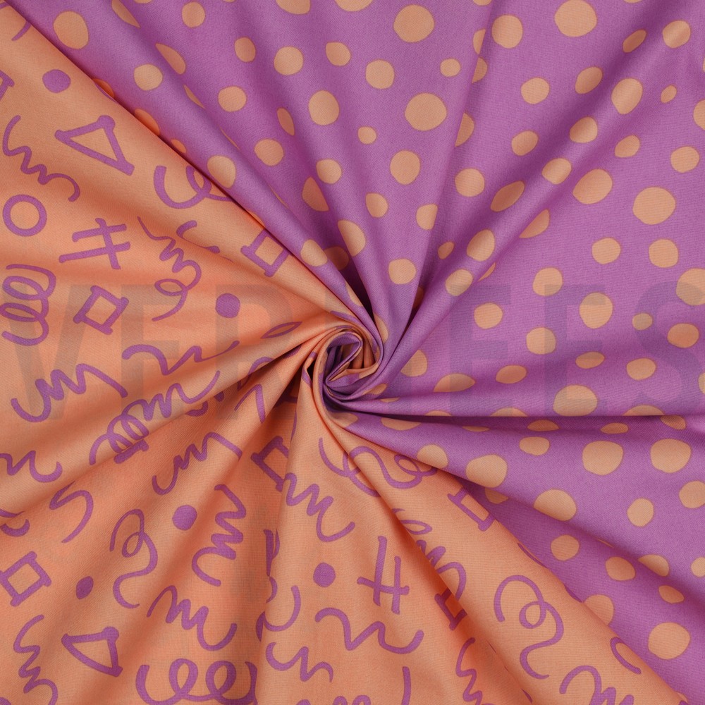 FEIN GEWEBTE BAUMWOLLPOPELINE GEOMETRISCH PFIRSICH/LILA #7