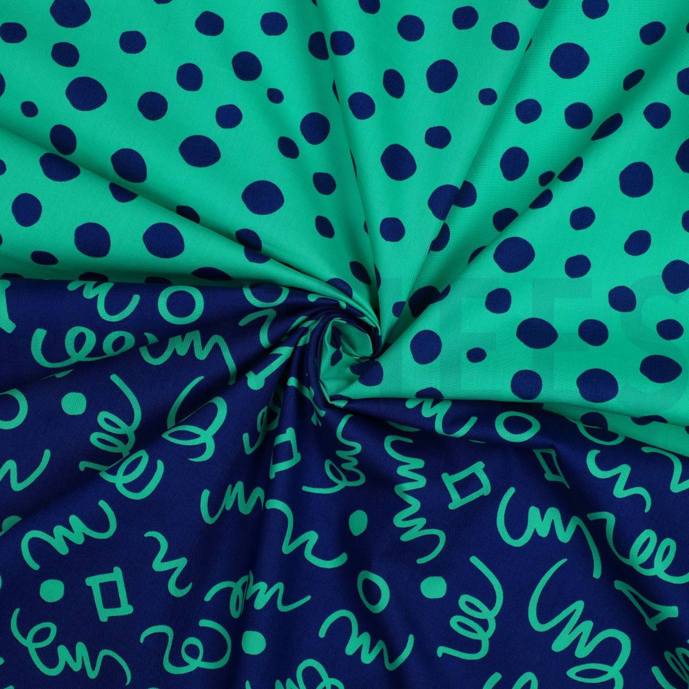 FEIN GEWEBTE BAUMWOLLPOPELINE GEOMETRISCH MARINEBLAU/PETROL #7