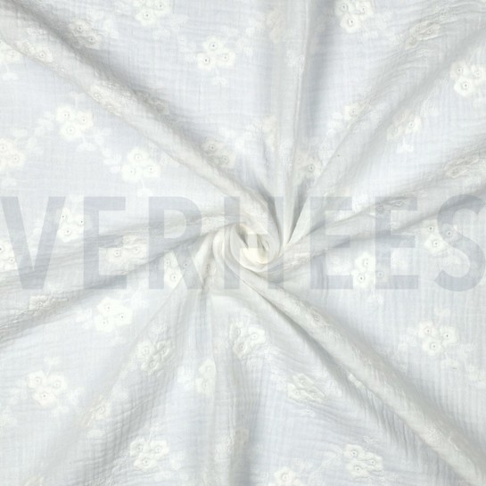 DOUBLE GAUZE EMBROIDERY FLOWERS WHITE #7