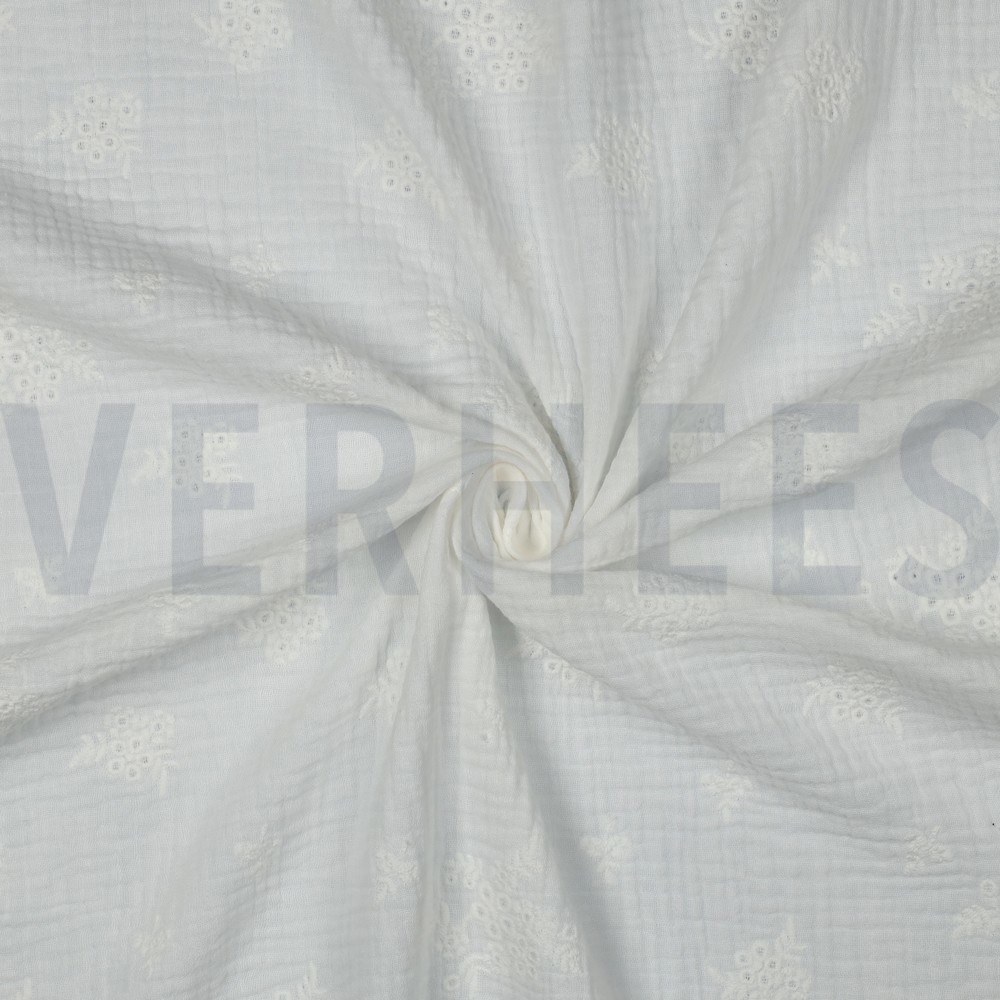 DOUBLE GAUZE EMBROIDERY FLOWERS WHITE #7