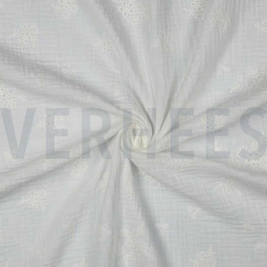 MUSSELIN STICKEREI BLUMEN WEISS #7