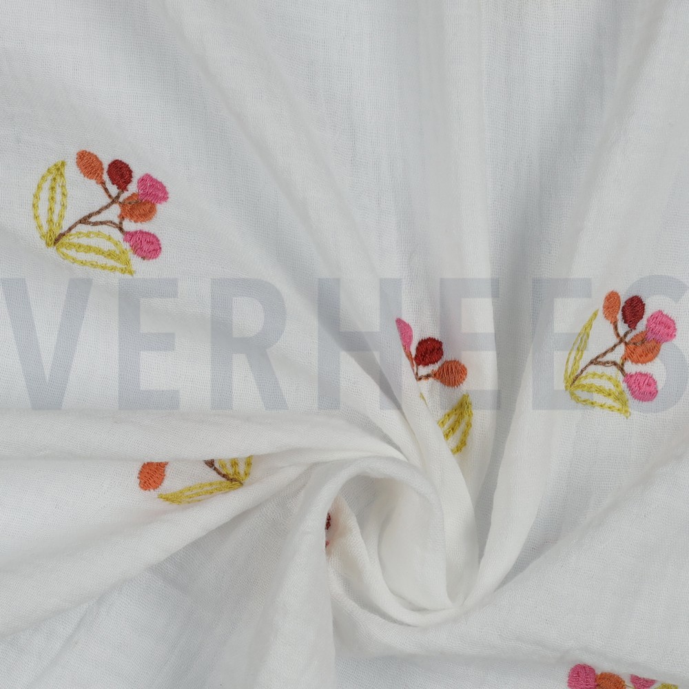 DOUBLE GAUZE EMBROIDERY BLOEMEN WIT #7
