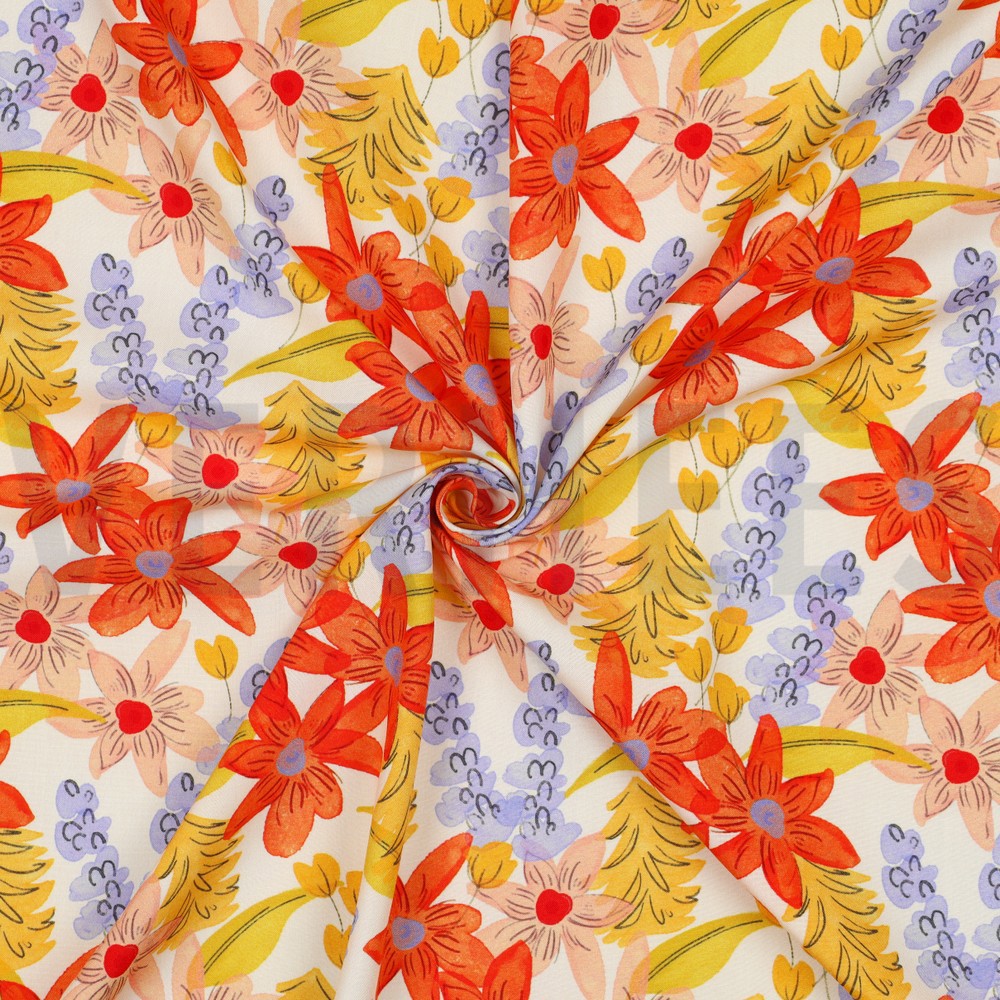VISCOSE RADIANCE DIGITAL FLEURS BLANC CASSÉ #7
