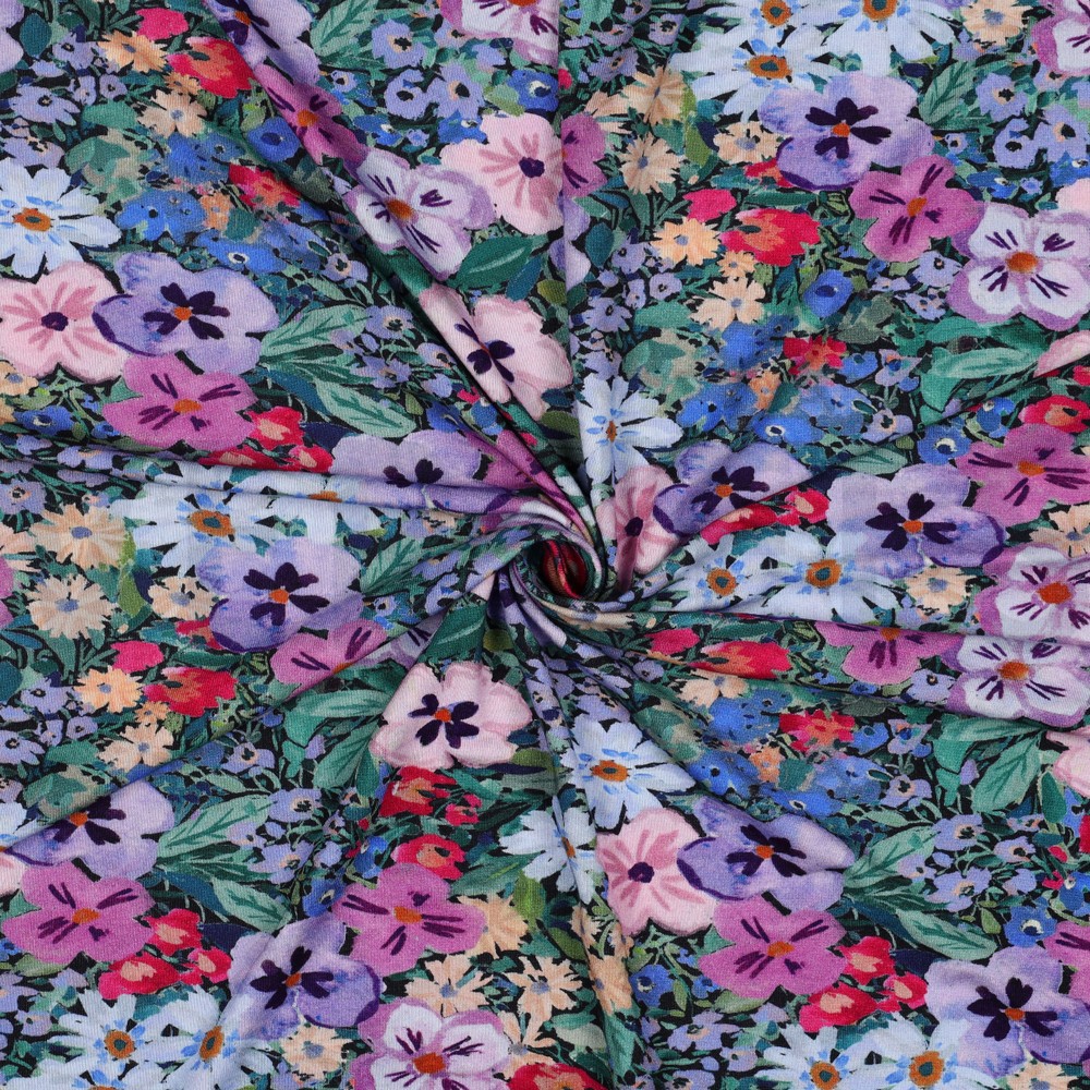 VISCOSE JERSEY DIGITAL FLEURS BLEU MARINE #7