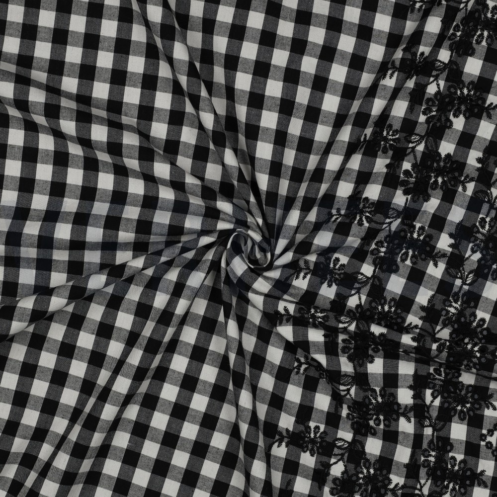 COTTON CHECKS ONE-SIDE BORDER ONE-SIDE SCALLOP BLACK/WHITE #7