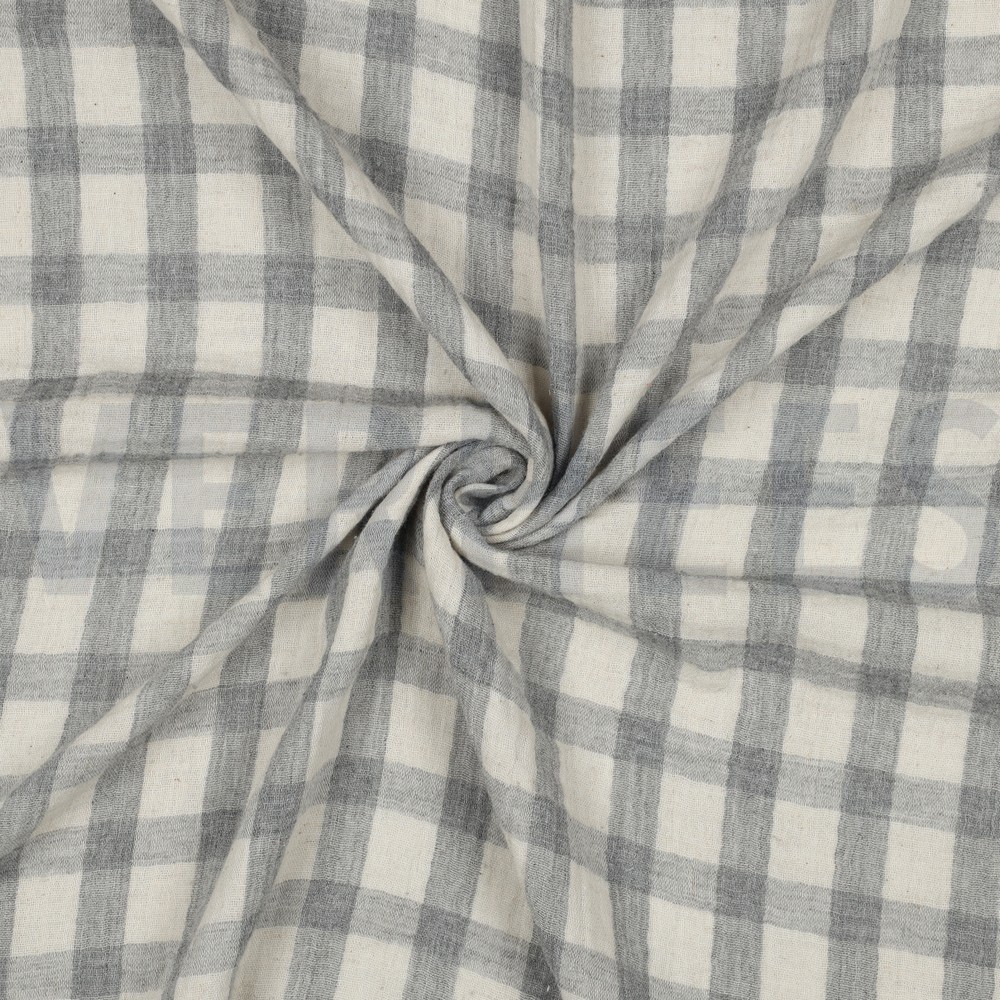 DOUBLE GAZE DE COTON LIN TEINT CARREAUX GRIS/NATUREL #7