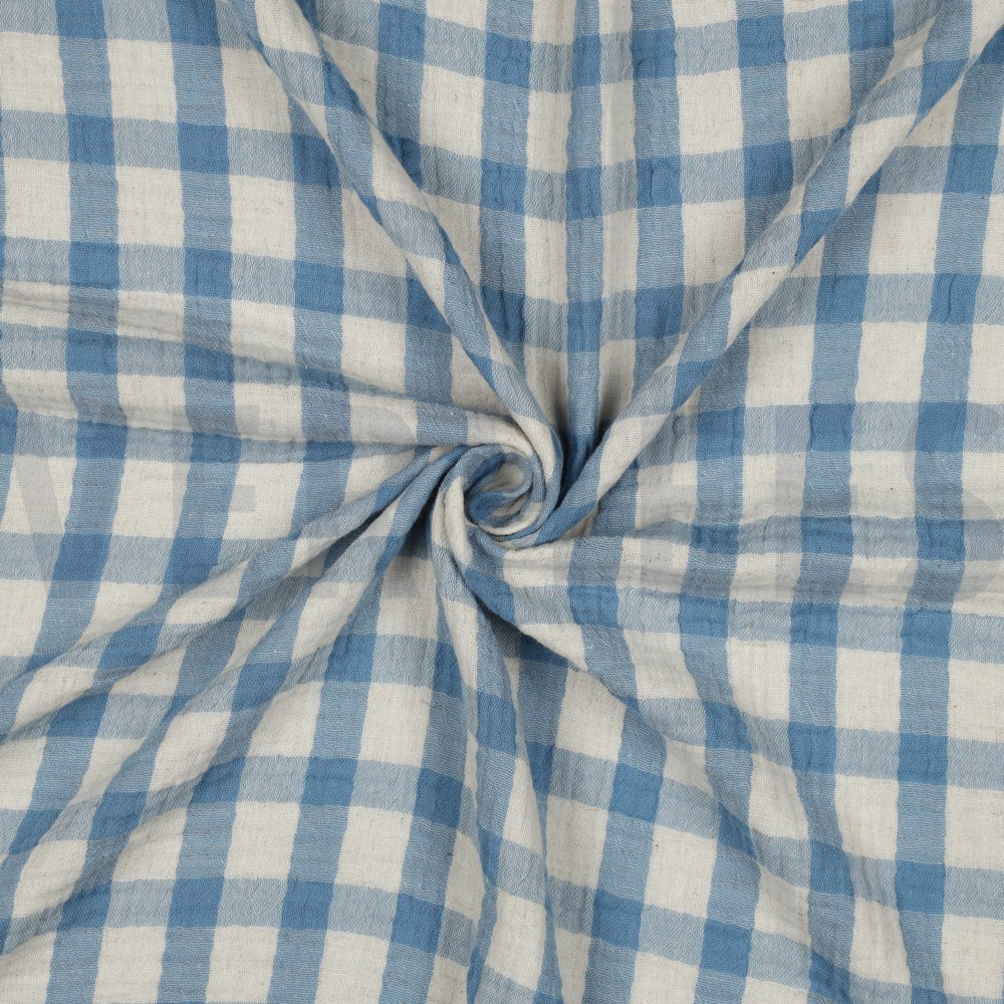DOUBLE GAUZE LINEN YARN DYED CHECKS LIGHT BLUE / NATURAL (high resolution) #3