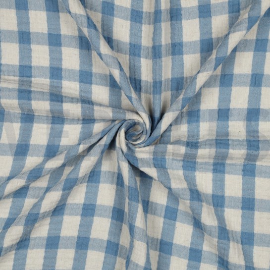 DOUBLE GAUZE LINEN YARN DYED CHECKS LIGHT BLUE / NATURAL #7