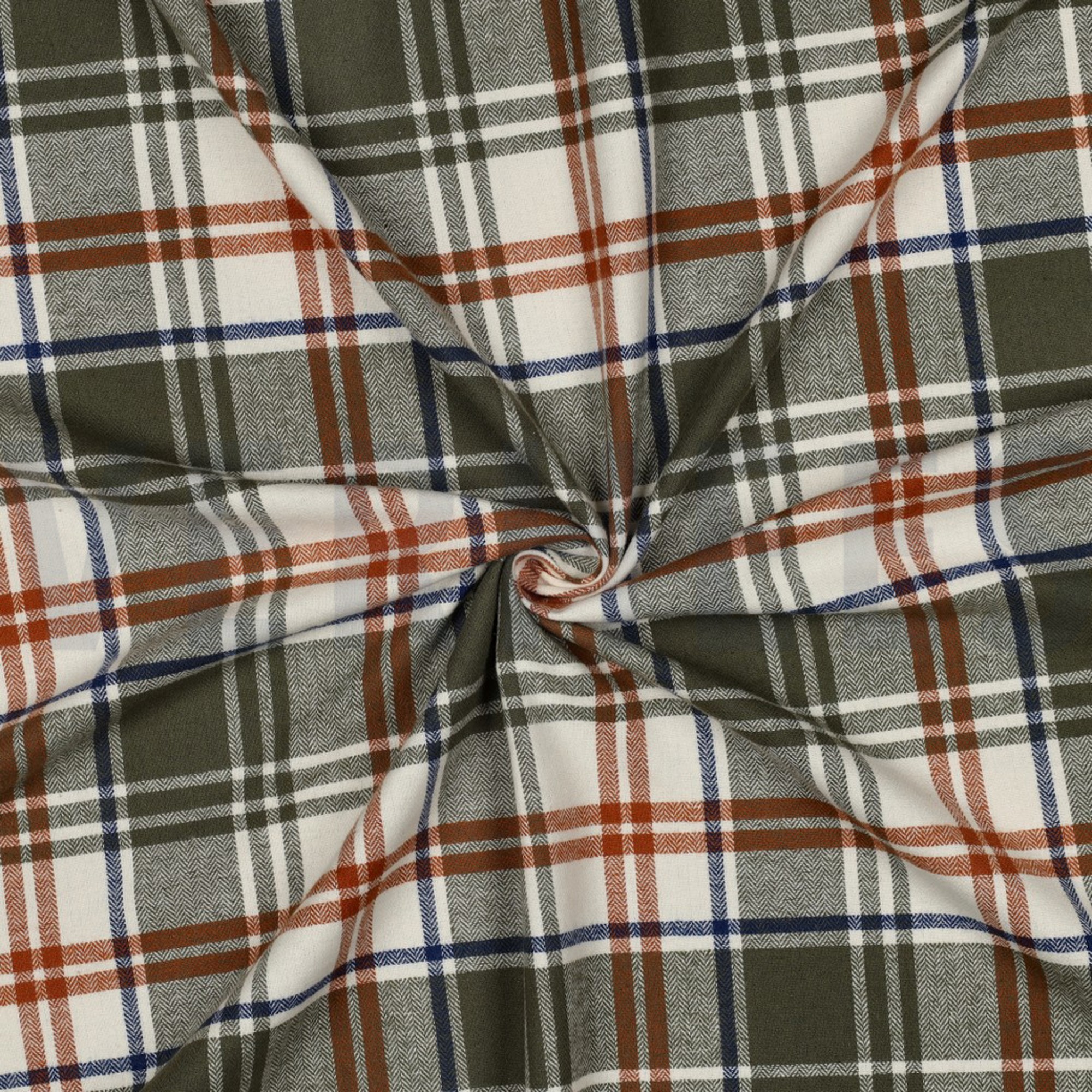 BAUMWOLLE GARNGEFÄRBT ANGERAUT KAROS OLIVE (high resolution) #3