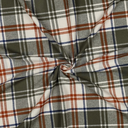 BAUMWOLLE GARNGEFÄRBT ANGERAUT KAROS OLIVE #7