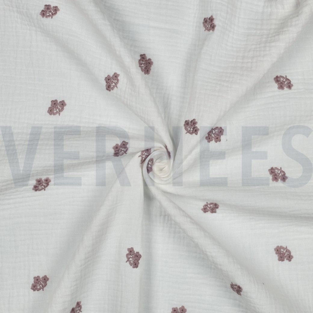 MUSSELIN STICKEREI BLUMEN WEISS #7
