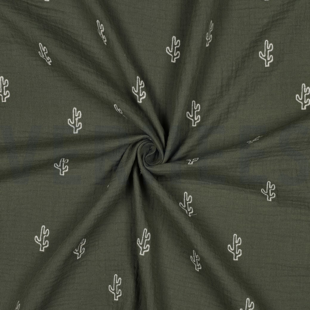 DOUBLE GAZE DE COTON BRODERIE CACTUS VERT #7