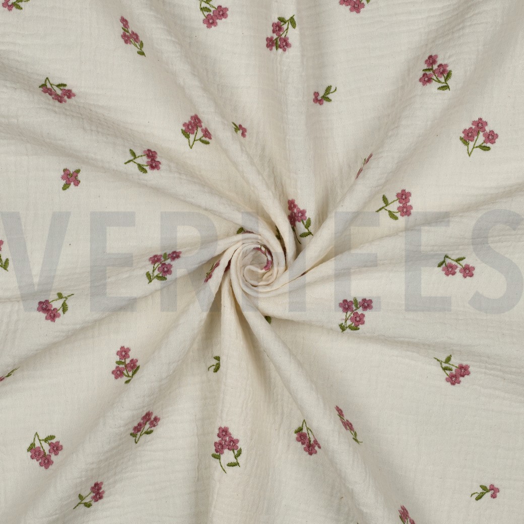 DOUBLE GAUZE EMBROIDERY FLOWERS NATURAL #7