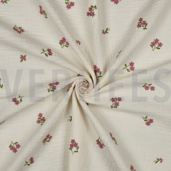 MUSSELIN STICKEREI BLUMEN NATUR #7