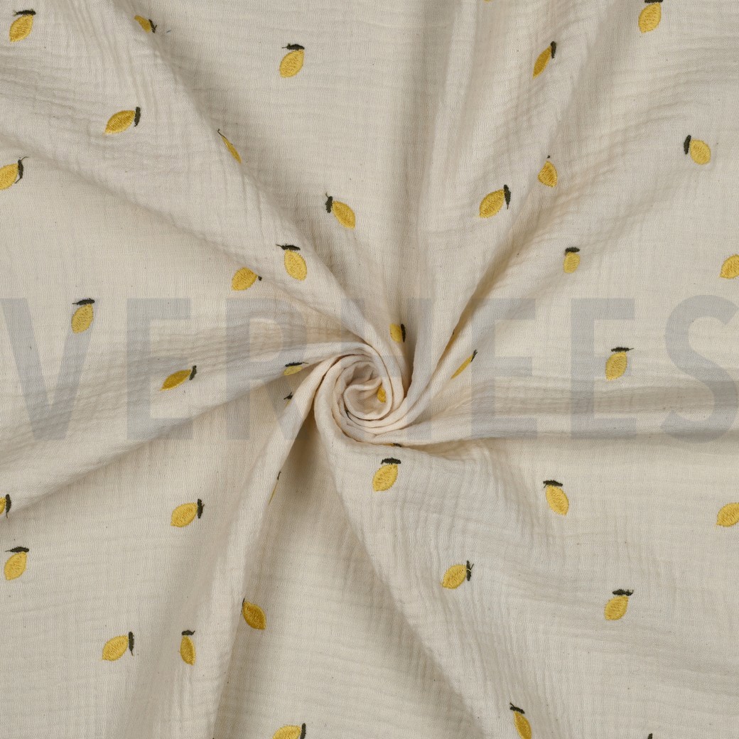 DOUBLE GAUZE NATURAL EMBROIDERY FRUITS NATURAL/YELLOW #7