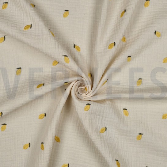 MUSSELIN NATURAL STICKEREI FRÜCHTE NATUR/GELB #7