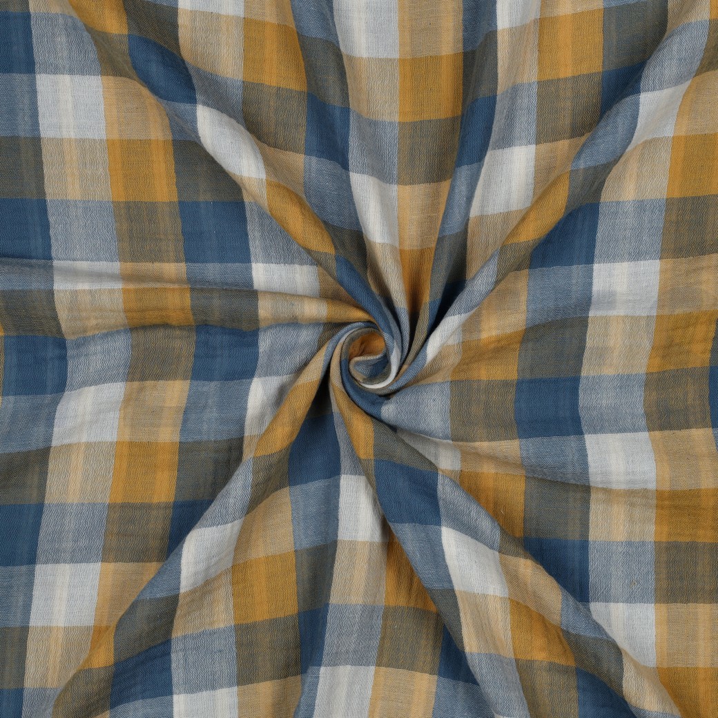 DOUBLE GAUZE DUBBELZIJDIGE RUITEN BLAUW #7