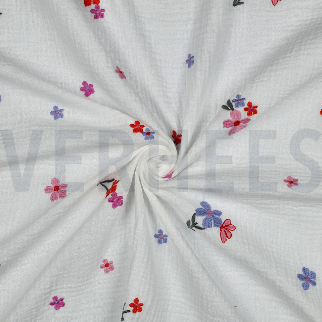 DOUBLE GAUZE EMBROIDERY BLOEMEN ROZE #7