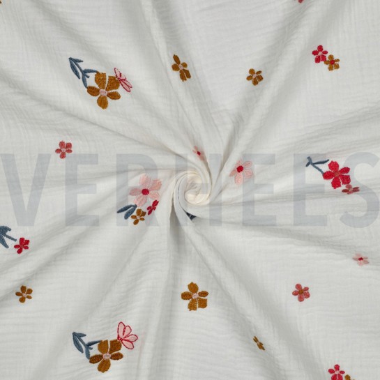 MUSSELIN STICKEREI BLUMEN KAMEL #7