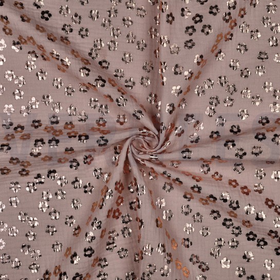 DOUBLE GAUZE FOLIE BLOEMEN ZACHTROZE/OUDROZE #7