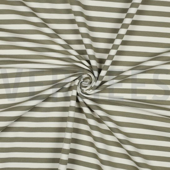 FRENCH TERRY GARNGEFÄRBT STREIFEN MOOSGRÜN/OFFWHITE #7