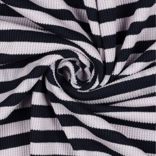 WAFFEL GARNGEFÄRBT STREIFEN MARINEBLAU/LILA #7