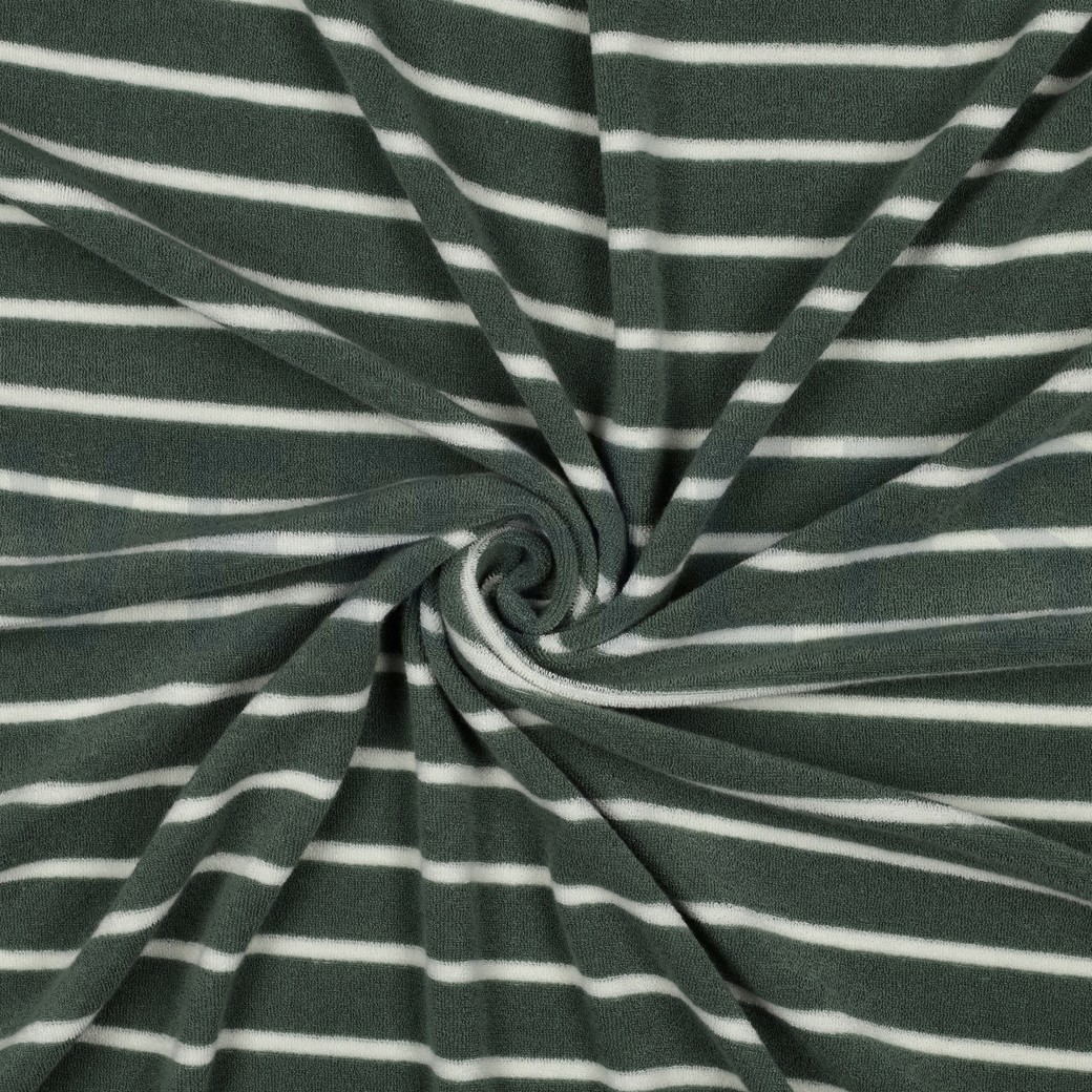 COTTON TOWELLING YARN DYED STRIPES SAGE/ECRU #7