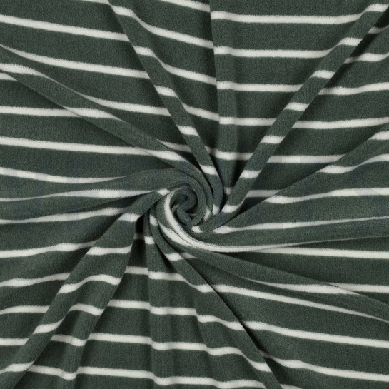 BAUMWOLLE FROTTEE GARNGEFÄRBT STREIFEN SALBEI/ECRU #7