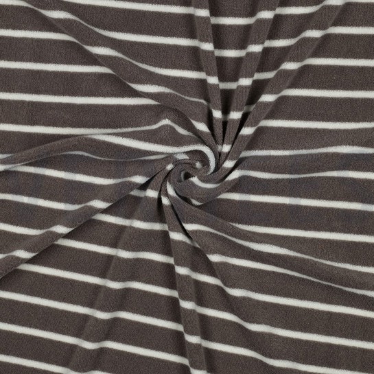 BAUMWOLLE FROTTEE GARNGEFÄRBT STREIFEN TAUPE/ECRU #7