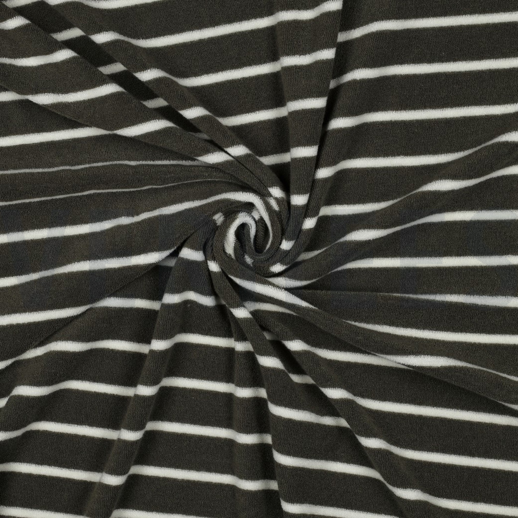 BAUMWOLLE FROTTEE GARNGEFÄRBT STREIFEN ARMEEGRÜN/ECRU (high resolution) #3