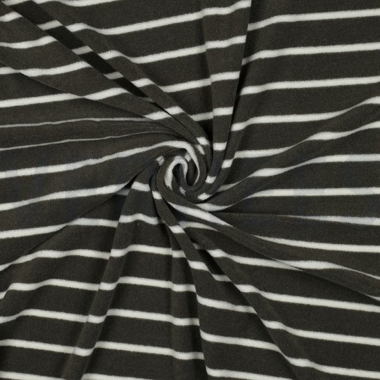 BAUMWOLLE FROTTEE GARNGEFÄRBT STREIFEN ARMEEGRÜN/ECRU #7