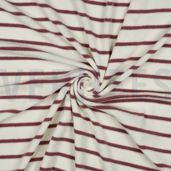 BAUMWOLLE FROTTEE GARNGEFÄRBT STREIFEN ECRU/MAUVE #7