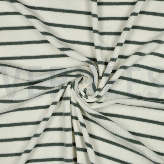 BAUMWOLLE FROTTEE GARNGEFÄRBT STREIFEN ECRU/SALBEI #7