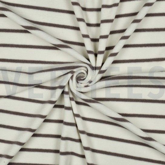 BAUMWOLLE FROTTEE GARNGEFÄRBT STREIFEN ECRU/TAUPE #7