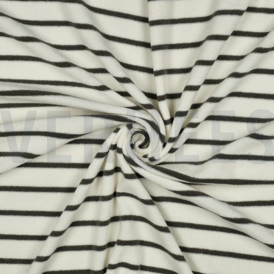 COTTON TOWELLING YARN DYED STRIPES ECRU/ARMY GREEN #7