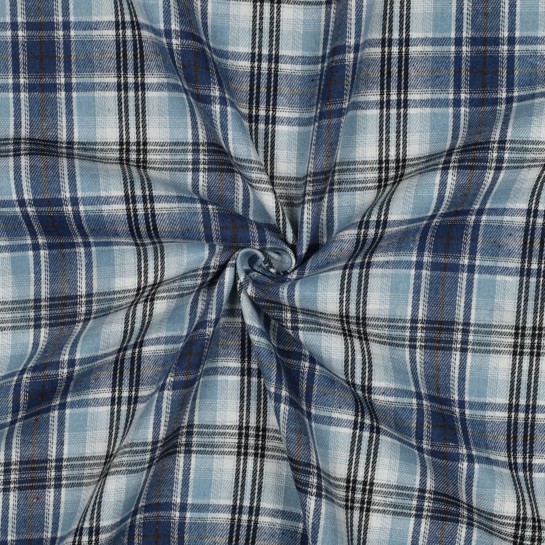 GEBÜRSTETER MANTELSTOFF GARNGEFÄRBT KAROS BLAU #7