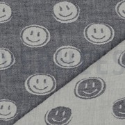 DOUBLE GAZE DE COTON JACQUARD SMILEYS BLEU MARINE/ÉCRU (thumbnail) #3