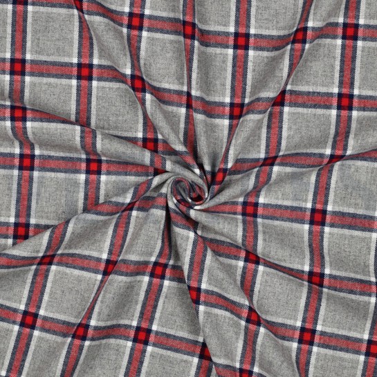 BAUMWOLLE GARNGEFÄRBT ANGERAUT KAROS GRAU #7