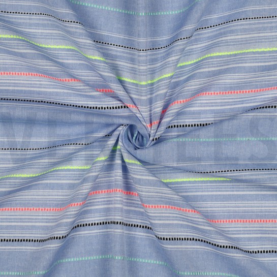 BAUMWOLLE GARNGEFÄRBT STREIFEN NEON BLAU #7