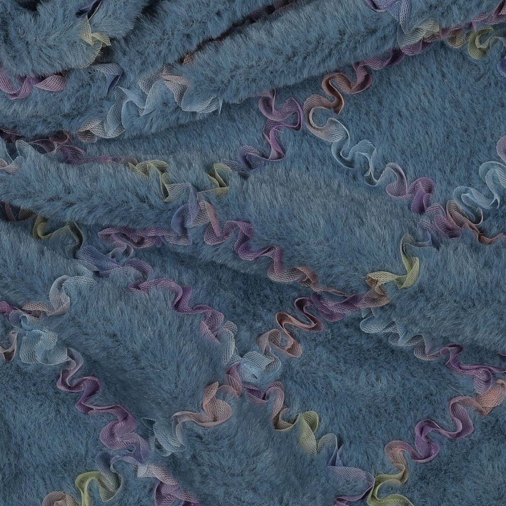 KUNSTPELZ MIT TÜLL MEHRFARBIG SCHATTENBLAU #7