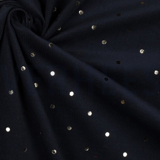 FEINCORD GOLD FOLIE PUNKTE MARINEBLAU #7