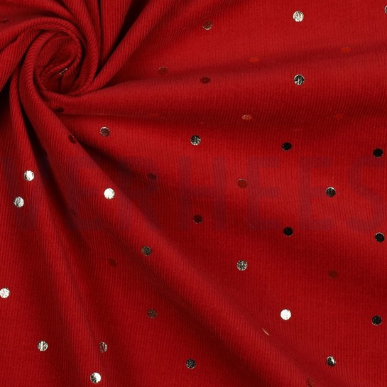 FEINCORD GOLD FOLIE PUNKTE ROT #7