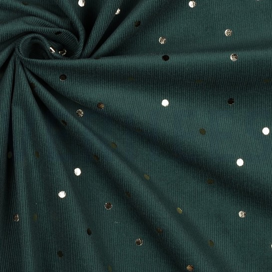 FEINCORD GOLD FOLIE PUNKTE DUNKELGRÜN #7