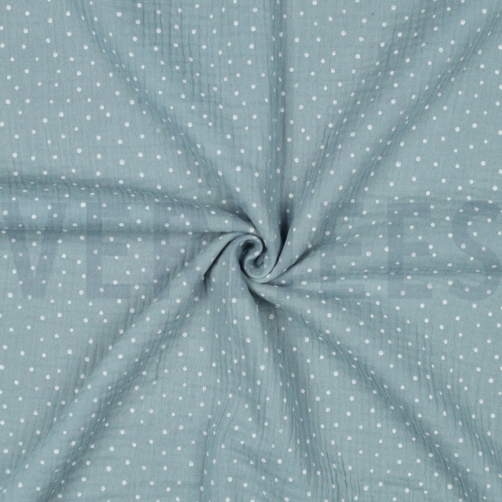DOUBLE GAUZE KLEINE STIPPEN AQUA BLAUW #7