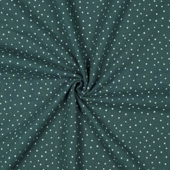 DOUBLE GAUZE KLEINE STIPPEN DONKERGROEN #7